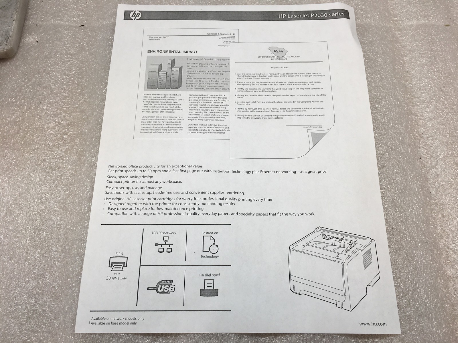 HP LaserJet P2035 CE461A Monochrome Laser Printer 15K Pg Ct No Toner Included