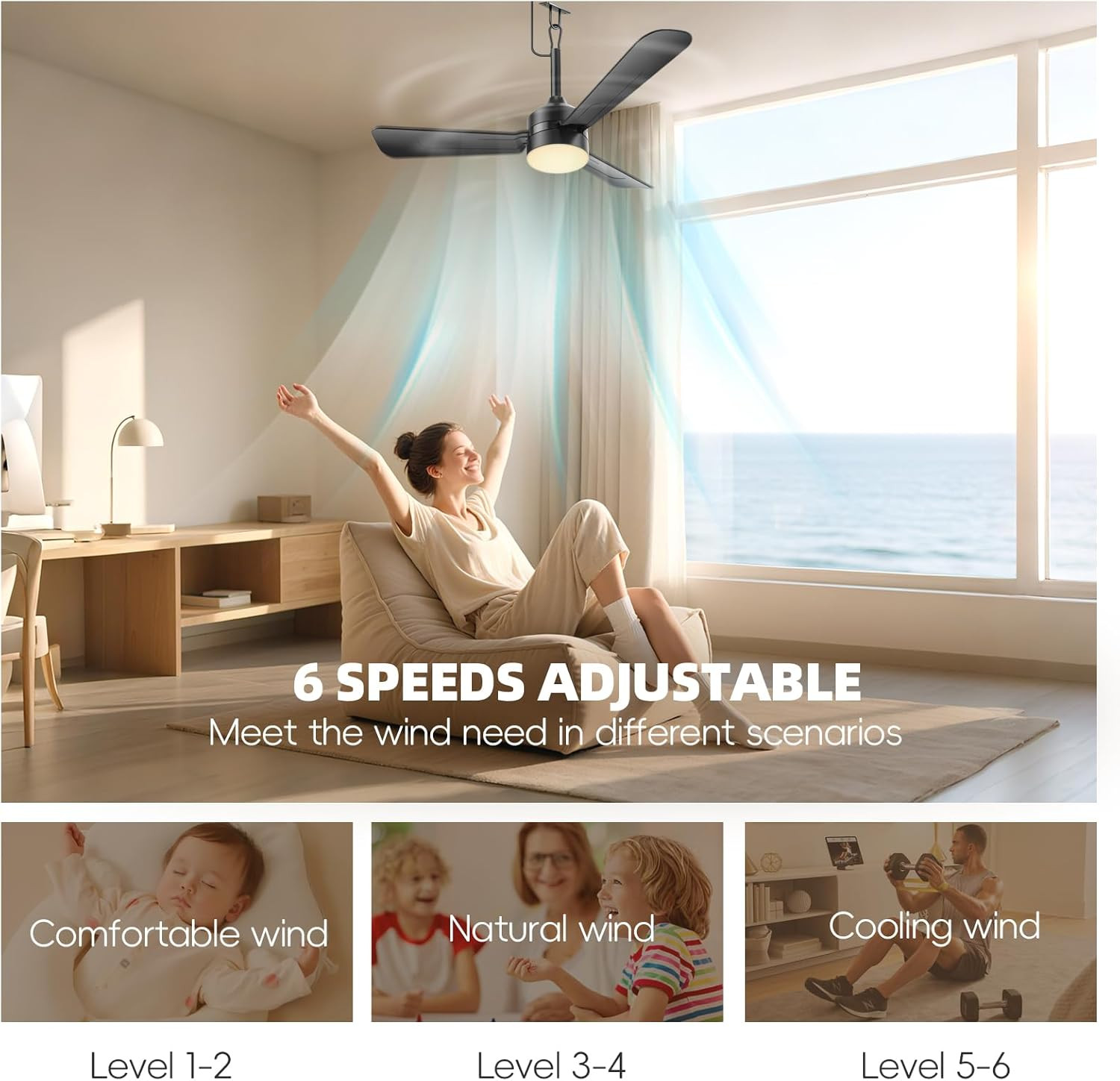 Portable 36.5" Ceiling Fan with Lights, Remote Control for Patios & Pergolas