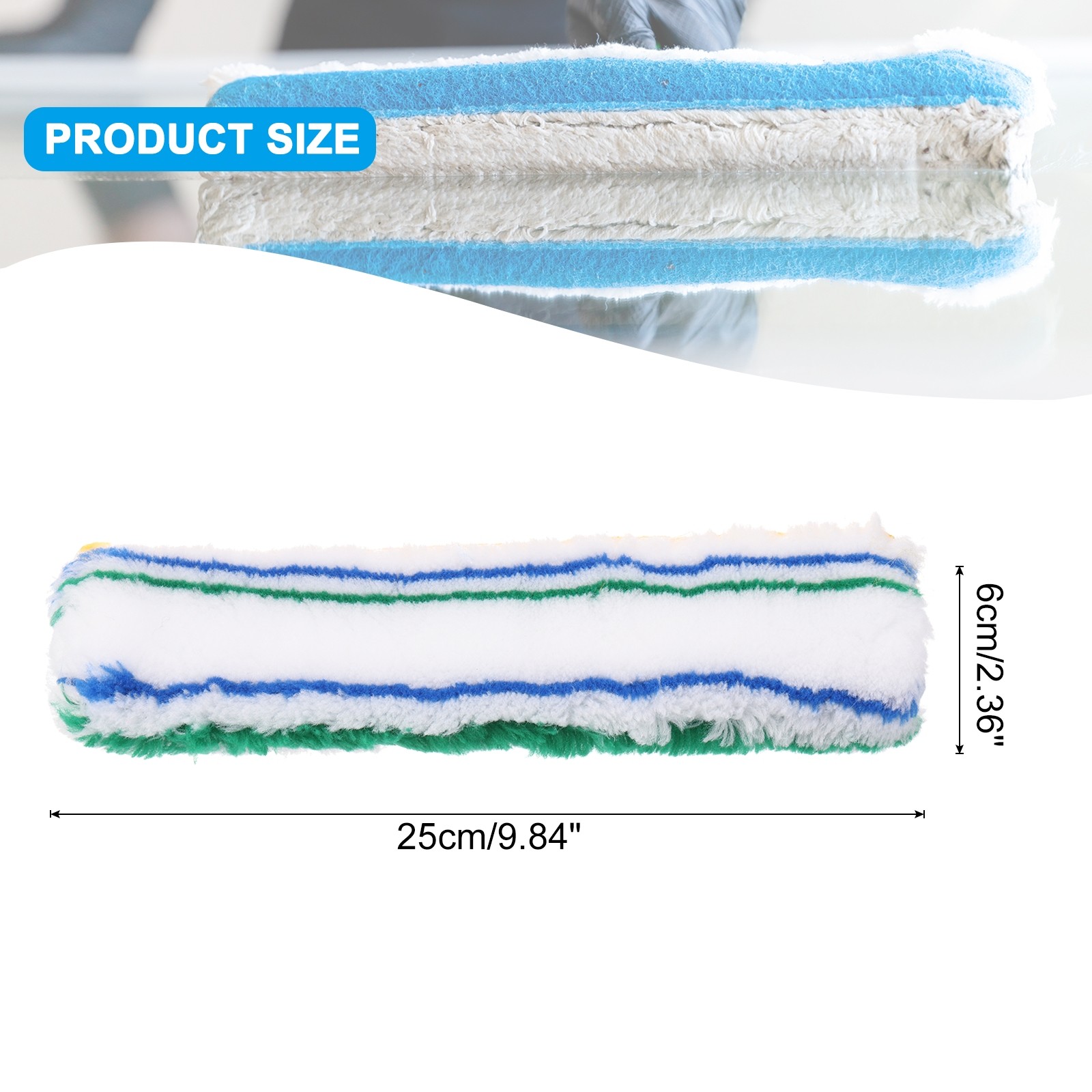 Microfiber Window Scrubber Replacement Head 9.84 Inch Blue/Green