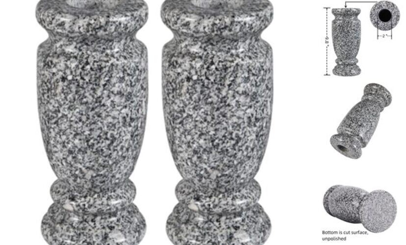 Granite Cemetery Vase for Grave Markers, Headstone Memorial Flower Holder Gray