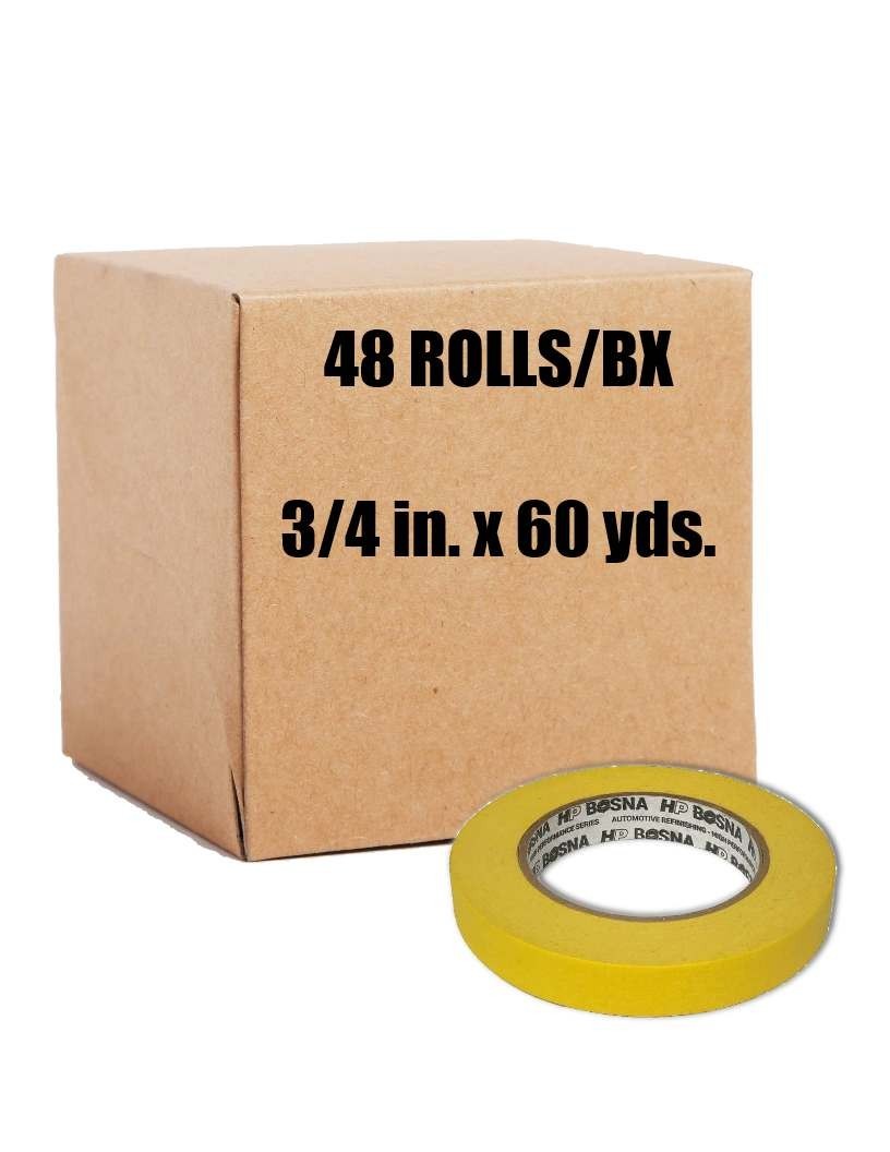 BOSNA Premium Automotive Refinish Masking Tape, 3/4 Inch 48 Rolls, Yellow - Case