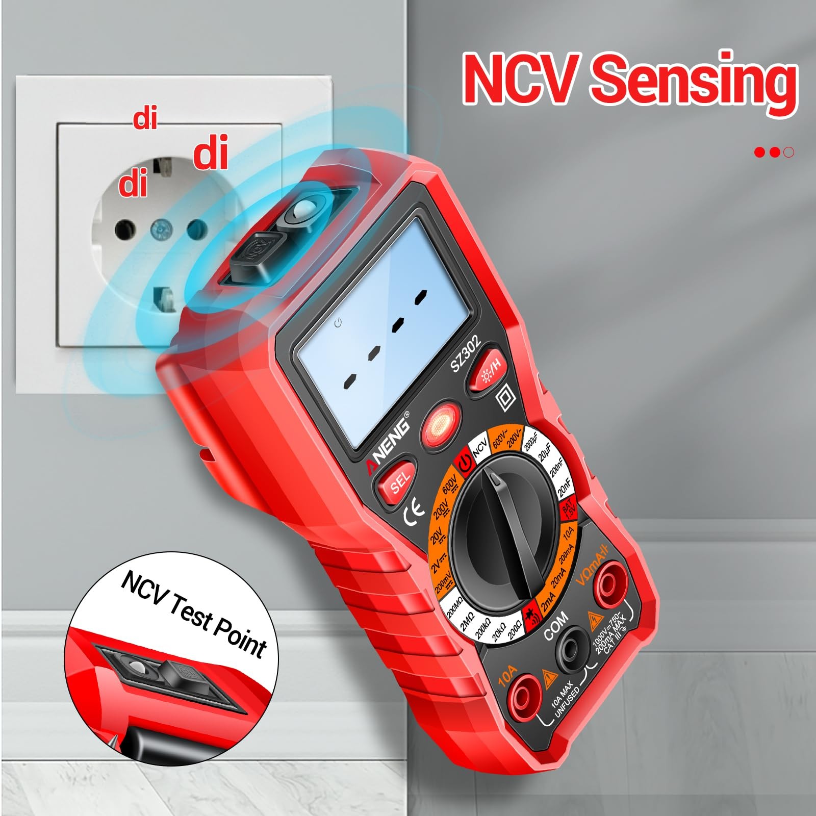 ANENG Multimeter with Backlit LCD,Ohm Volt Amp Meter,Non Rubberized Red