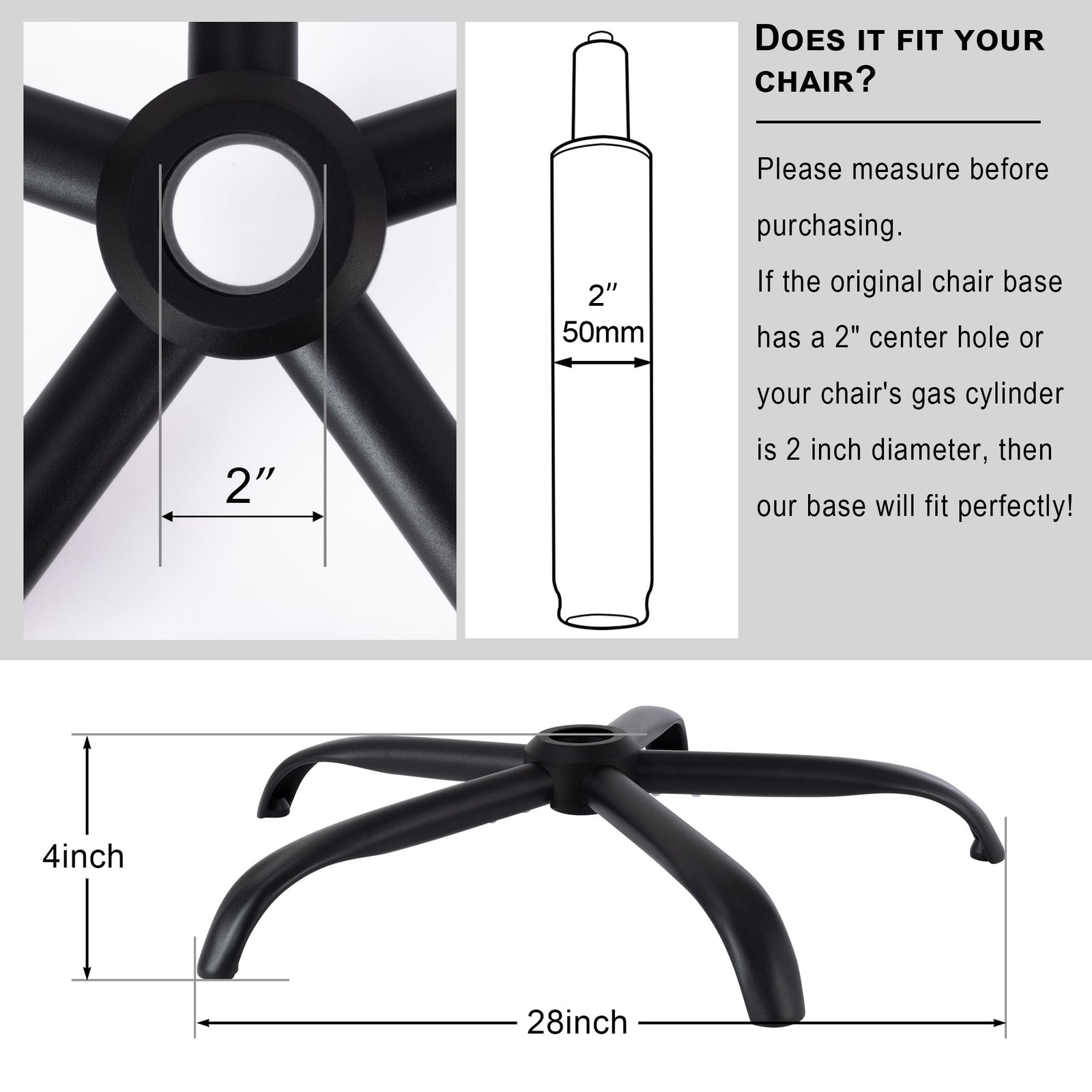 Frassie Office Chair Base Replacement with Wheels, Heavy Duty 2500LBS Metal Stoo