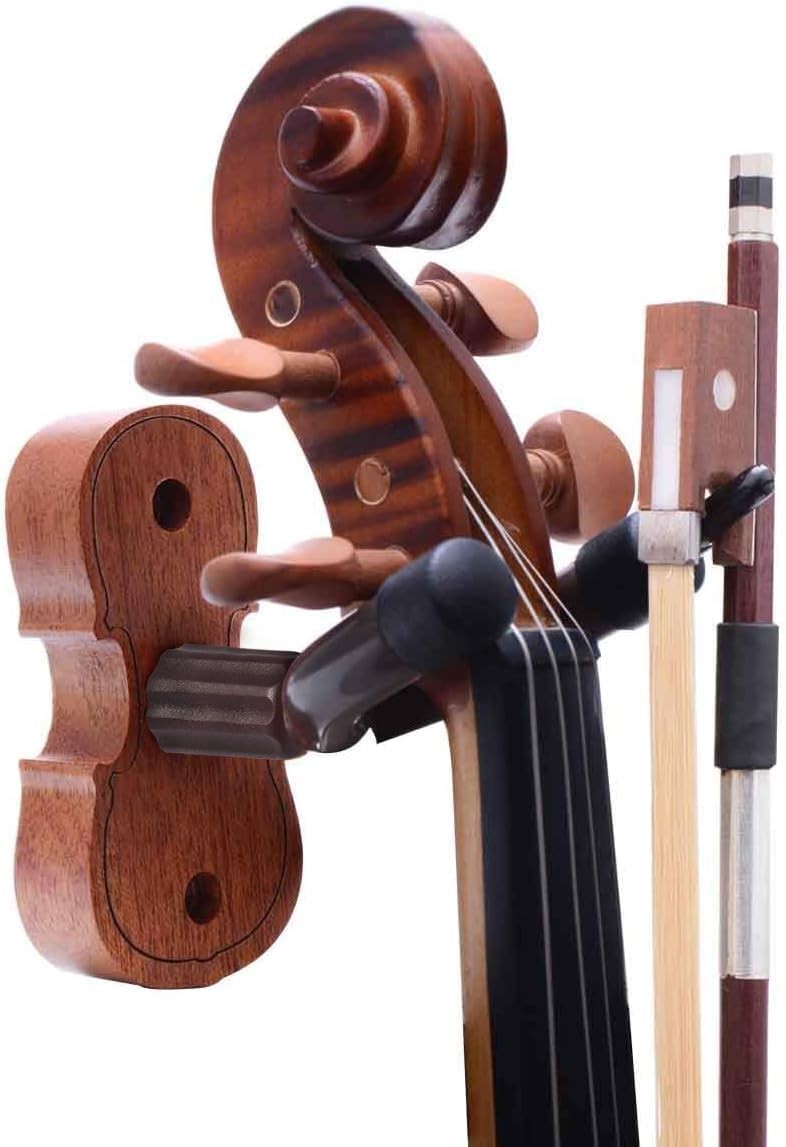 Mahogany Violin Wall Mount Hanger w/ Bow Hook