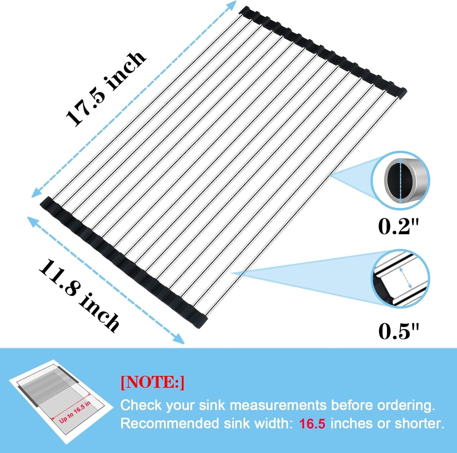 Space-Saving Roll Up Dish Drying Rack - Heat Resistant & Foldable 17.5" x 11.8"