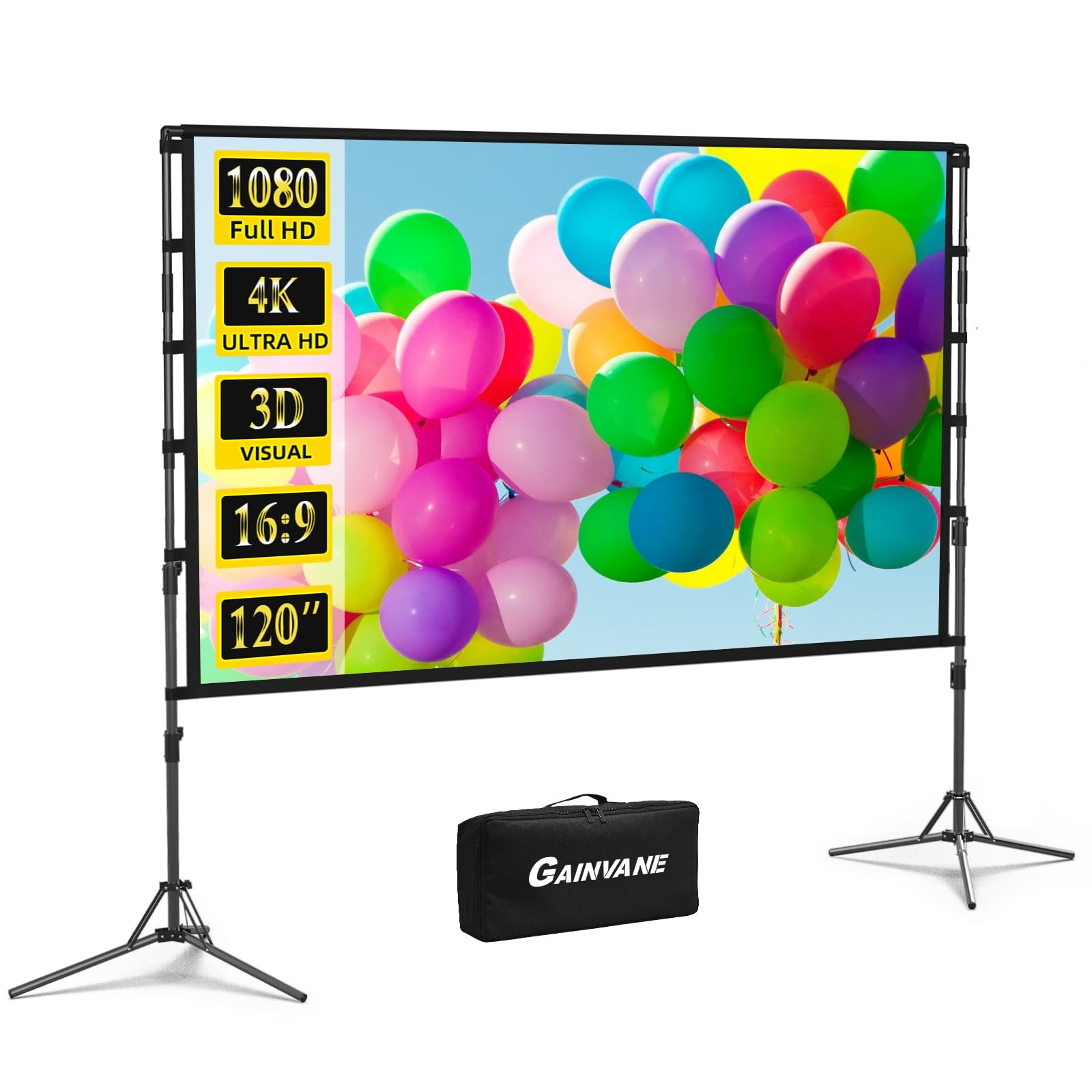 Projector Screen and Stand,120 inch Portable Projector Screen Indoor Outdoor ...