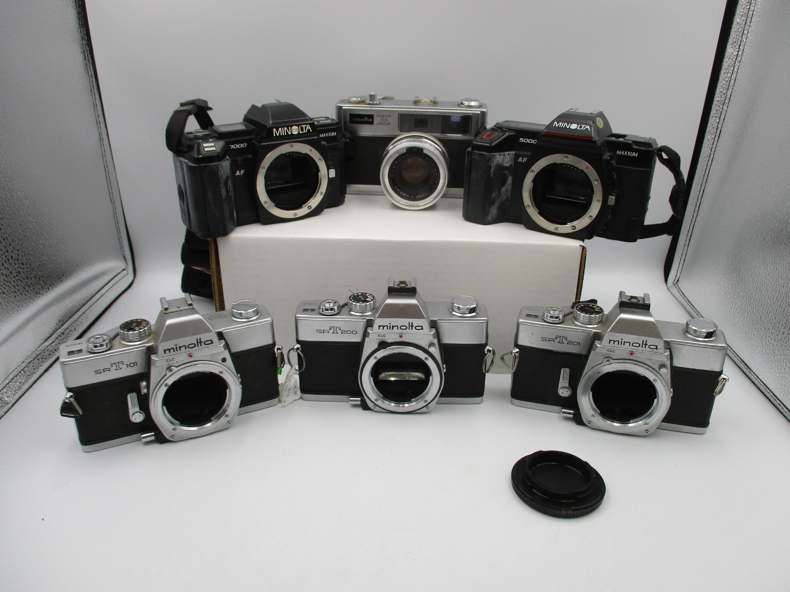 Lot of Vintage Minolta 35mm SLR Film Cameras Body's Only 1 Lens