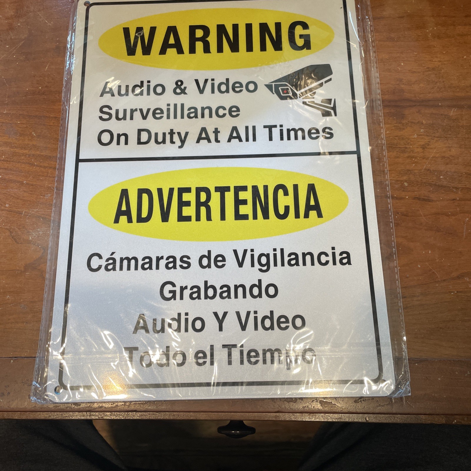New Pack Of 2 Metal Audio And Video Surveillance Sign Bilingual 10” X 14”