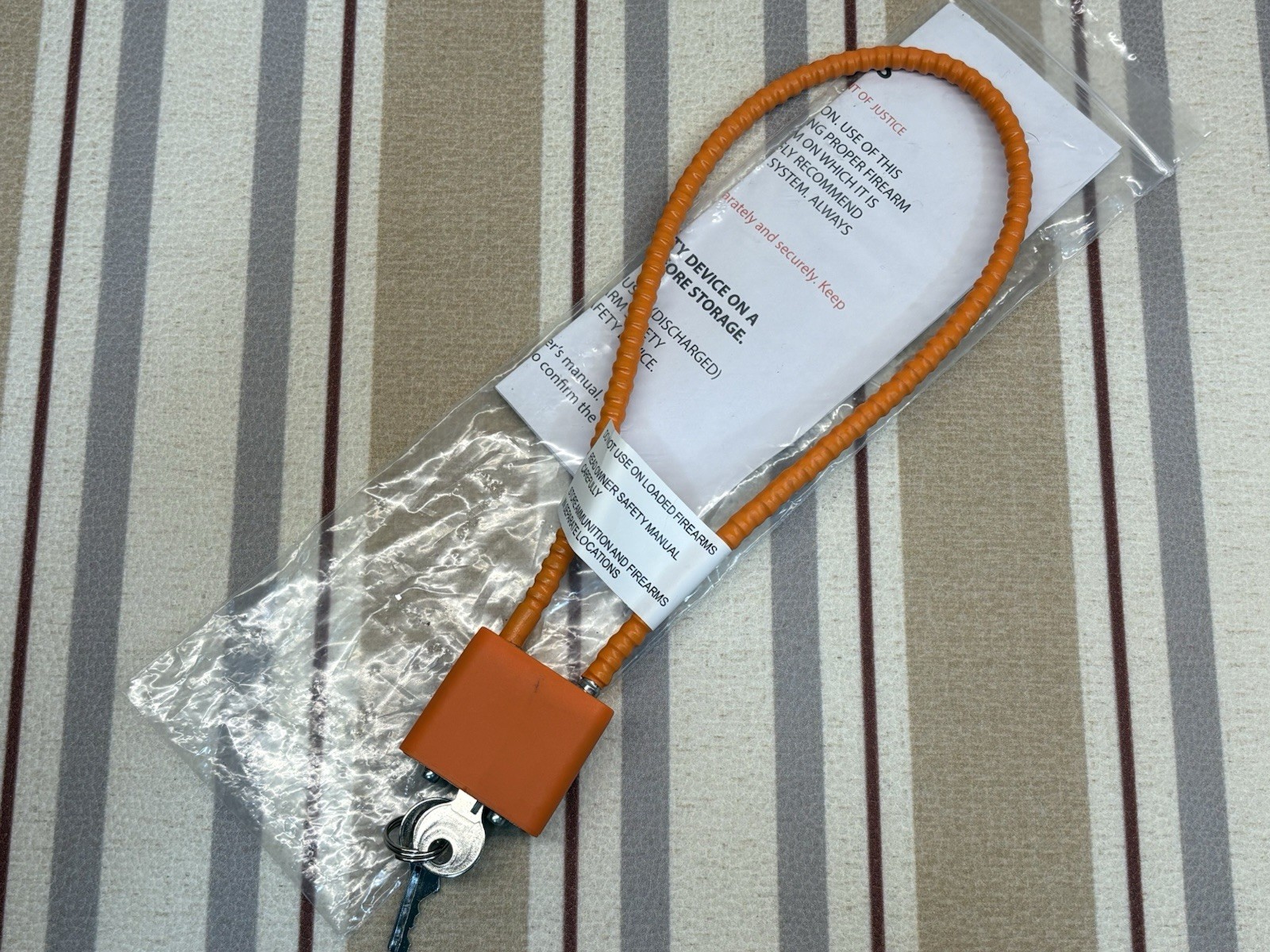 Firearm Safety Cable Lock - CA DOJ Approved - Orange with 2 Keys - New