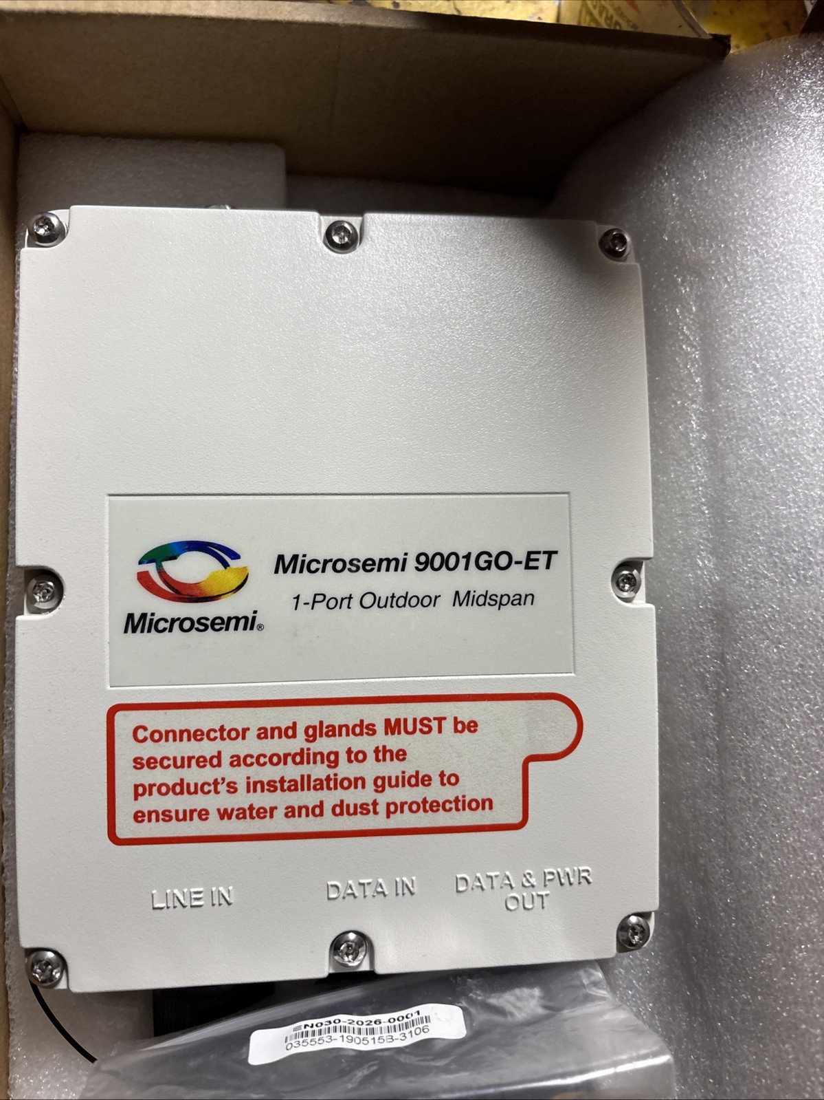 Microsemi 9001GO-ET Outdoor PoE Injector 1-Port Midspan 55V Gigabit Weatherproof