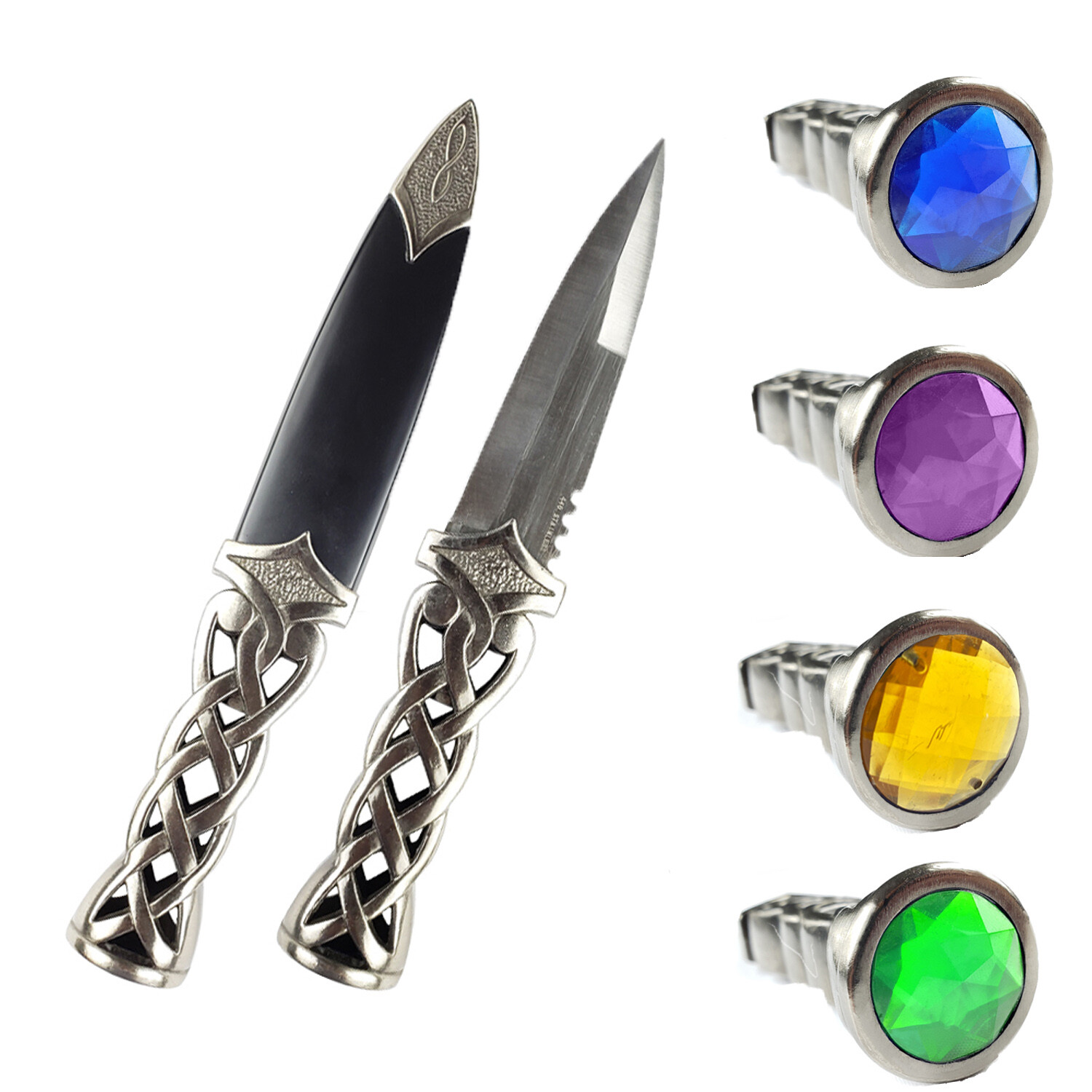 PS 9" New Scottish Celtic Gaelic Twist Knot Ruby Gemstone Wicca Dirk Dagger