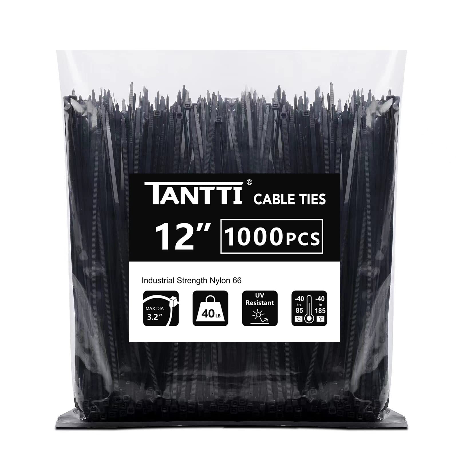 Zip Ties 12 inch, Black Zip Ties 1000 pack, 40lb, Cable Ties, Self-locking Wi...