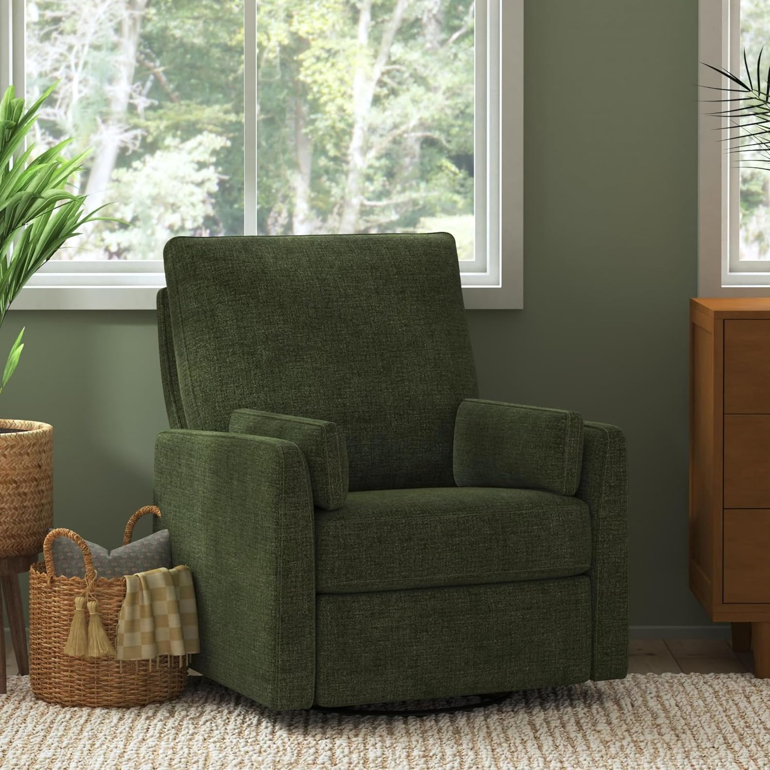 Ethan Swivel Recliner - Forest Green Linen, GREENGUARD Gold Certified