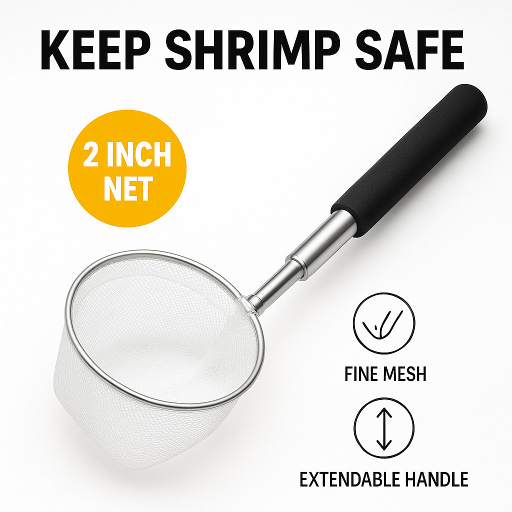 Aquarium Shrimp Net 2 Inch Fine Mesh with Extendable Steel Handle for Fish Fry