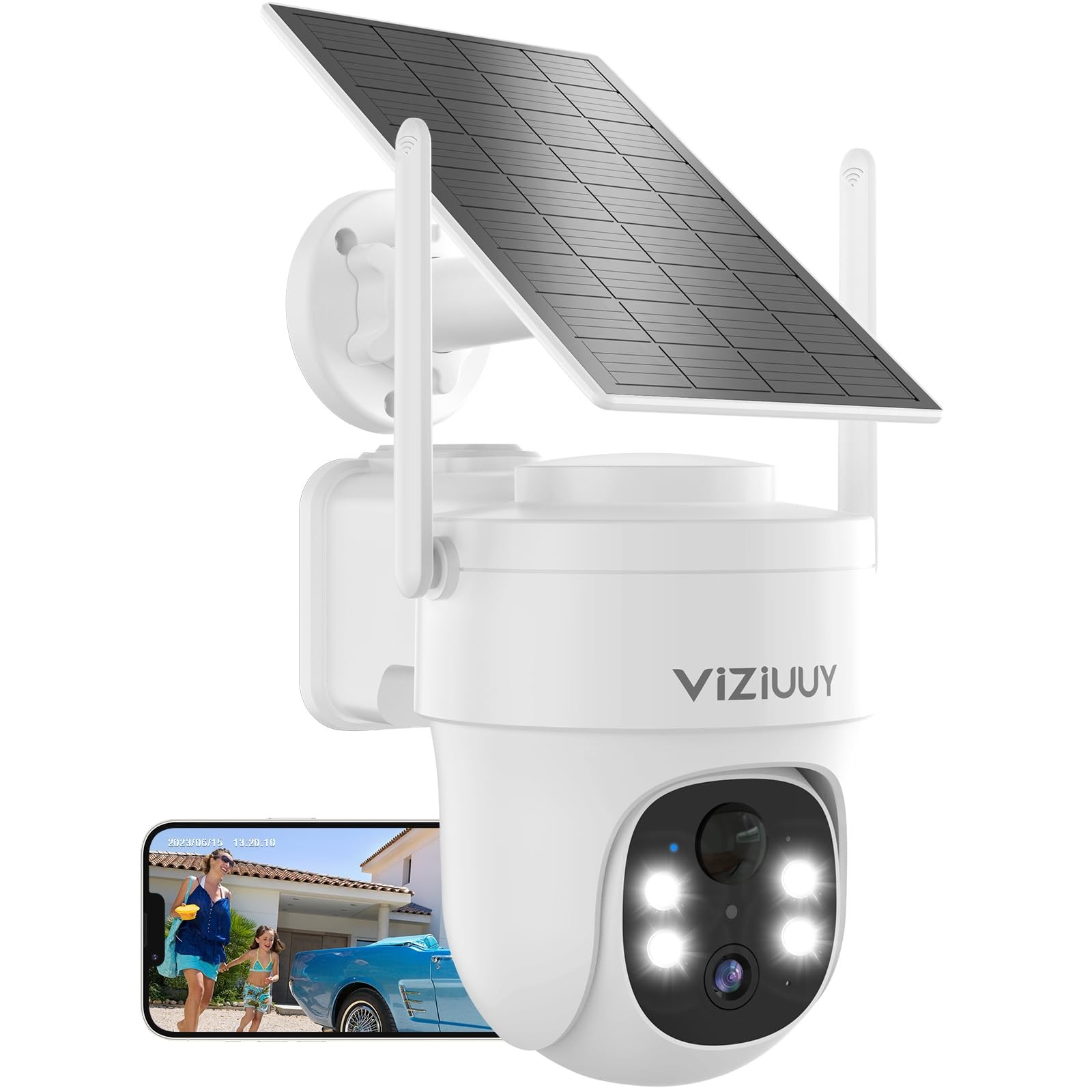 VIZIUUY 3MP Solar Security Cameras Wireless Outdoor, 3MP-1PK, White - Cam