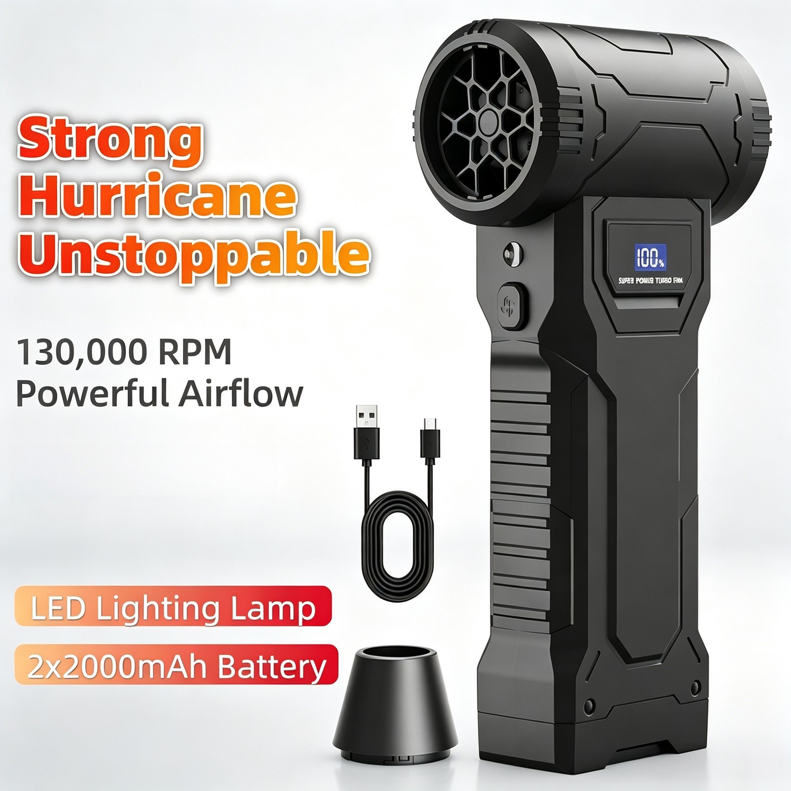 Compressed Air Duster Powerful Turbine Fan 130000RPM Rechargeable Cordless