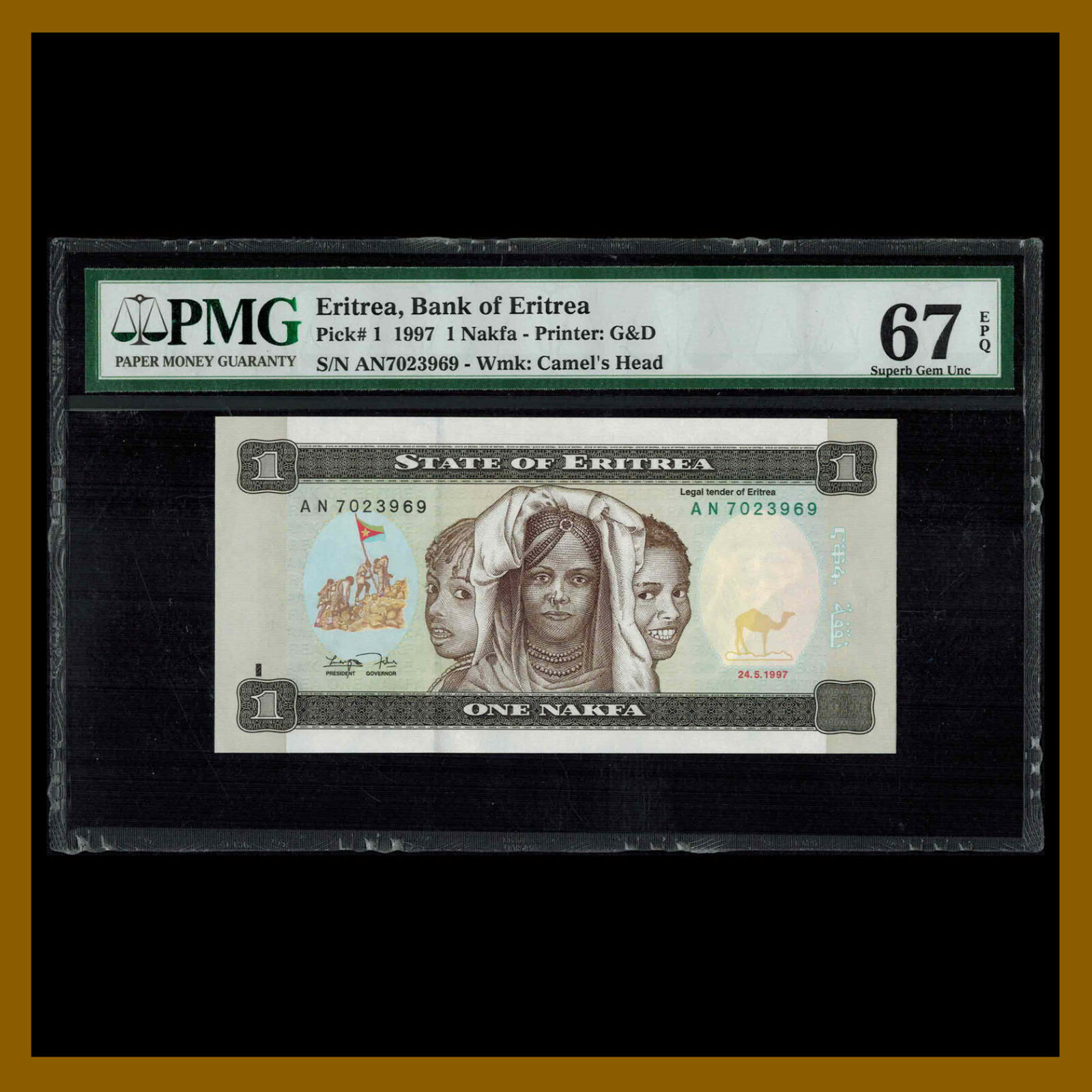 Eritrea 1 Nakfa, 1997 P-1 PMG 67 EPQ Camel Unc