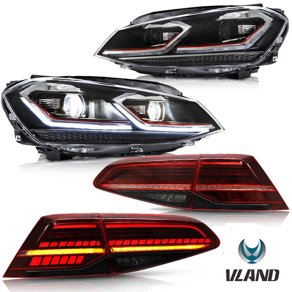 4pcs FULL LED Projector Headlights+Red Tail Light For VW Golf 7 MK7& GTI 2015-17