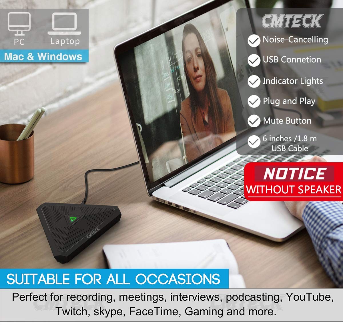 Conference USB Omnidirectional Microphone w/ Mute for PC/Mac US