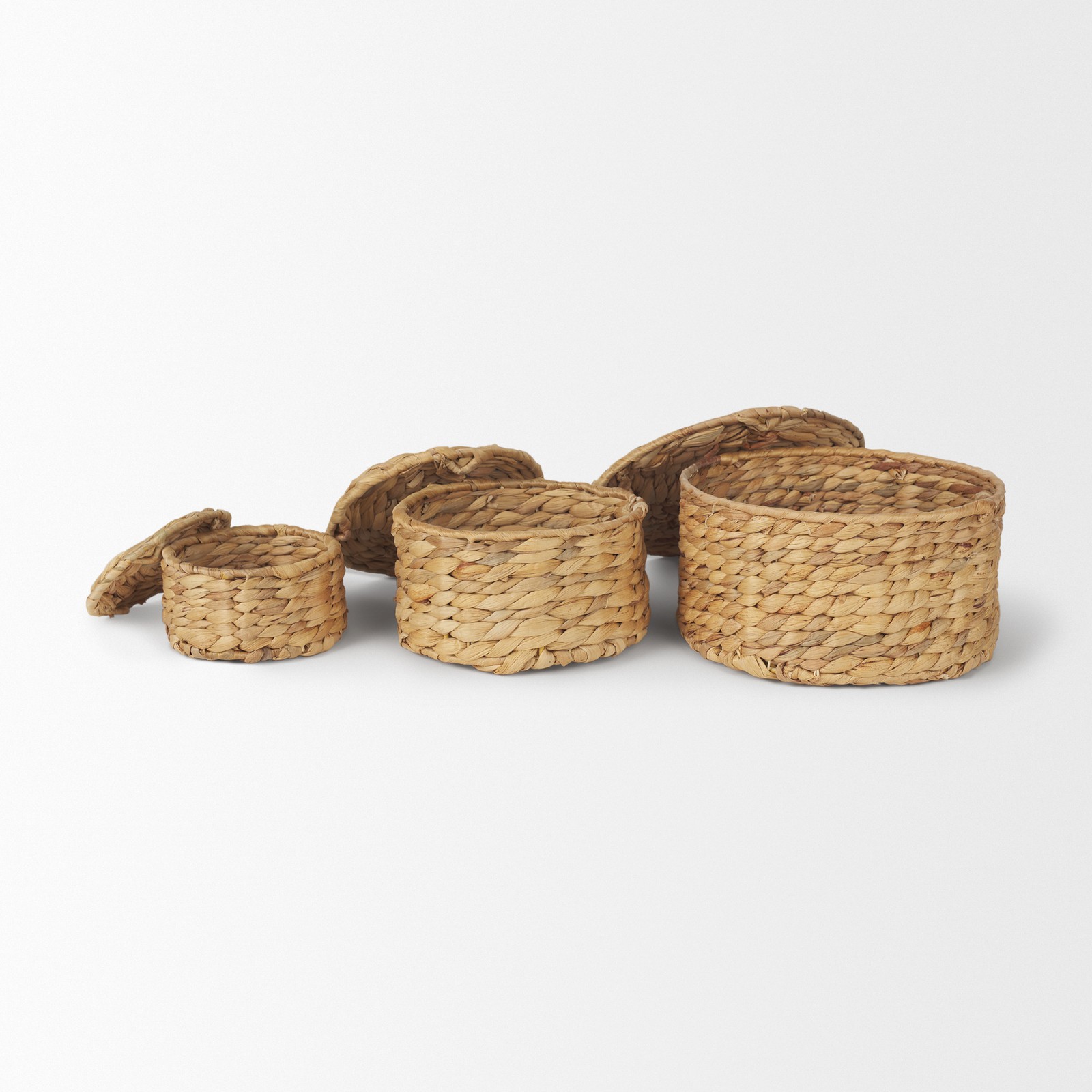 Mercana Kea Set Of 3 Nesting Water Hyacinth Boxes With Lids in Brown