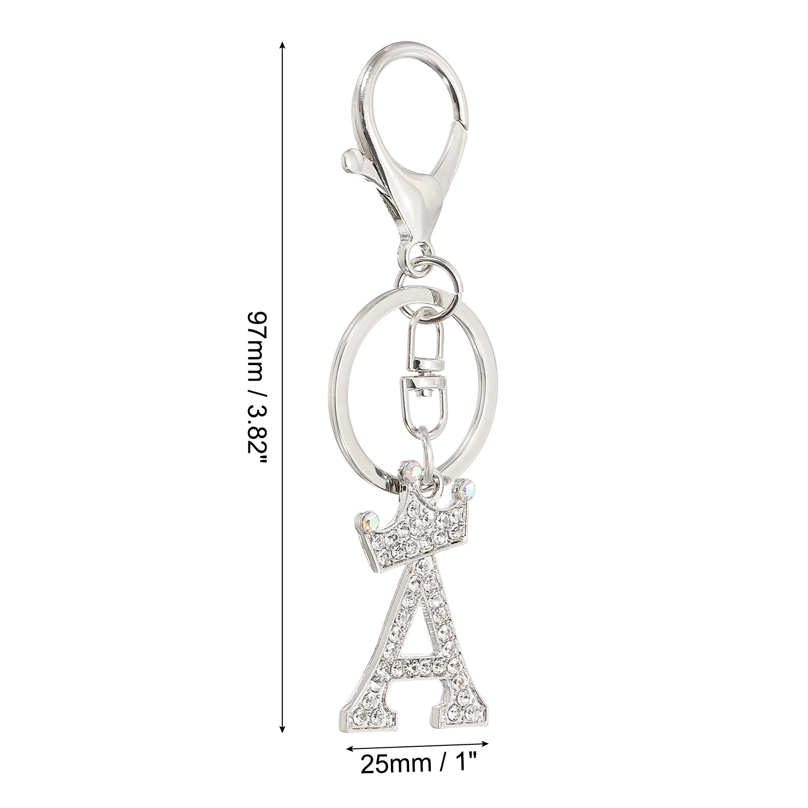 Initial Letter Keychain, Letter A Crown Design Charm, Silver Tone