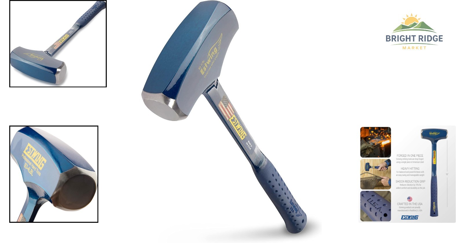 4-Pound Long Handle Sledge Hammer with Shock Reduction Grip for Heavy Hitting