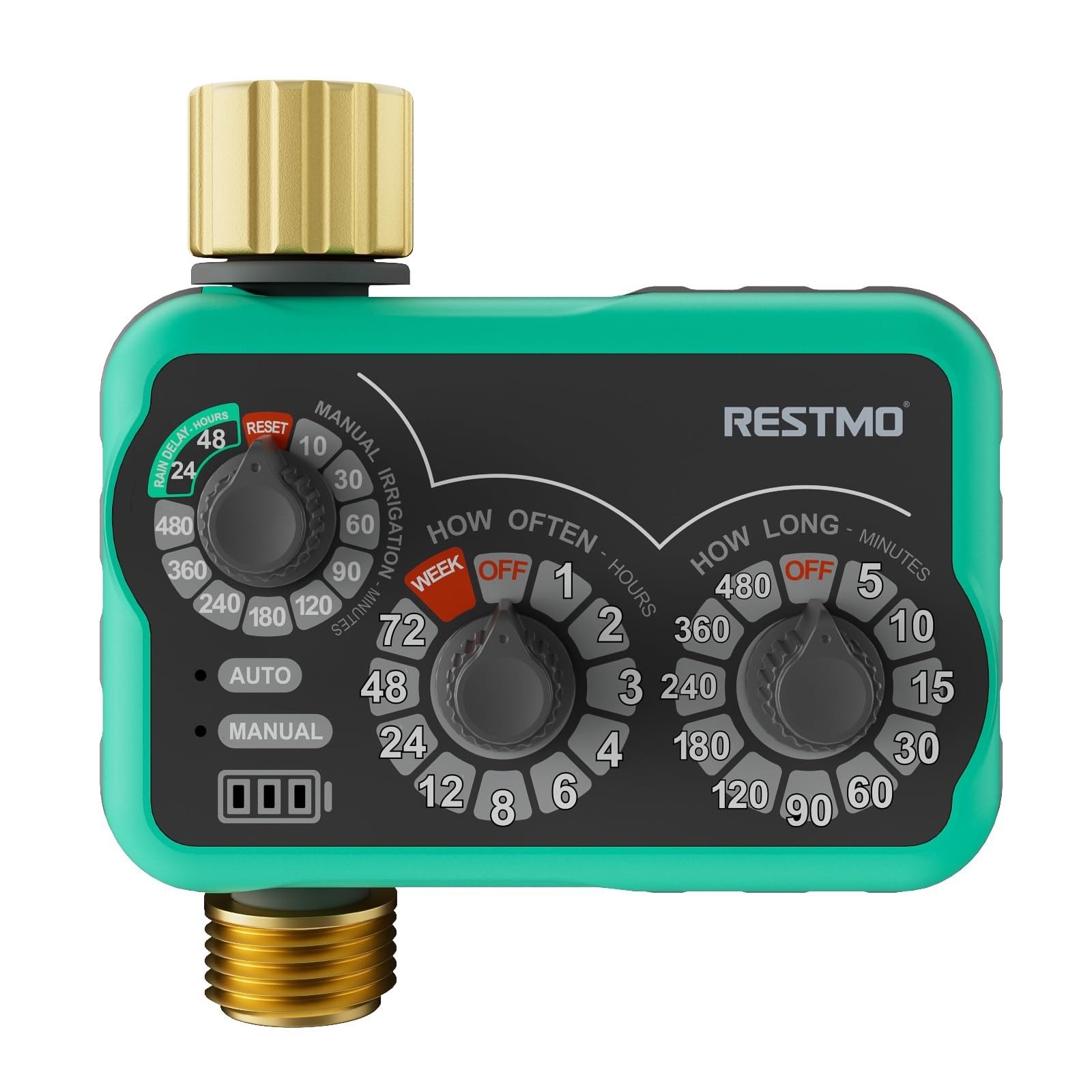 Analog Sprinkler Timer 3-Dial Brass Inlet & Outlet - Flexible Watering Control