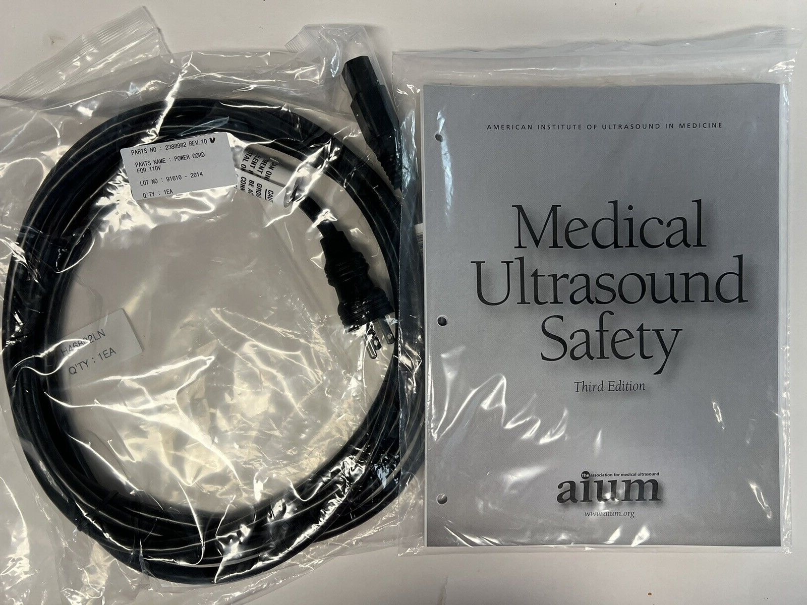 GE Ultrasound Power Cord 2388982 with Medical Ultrasound Safety Book ~ P13 01