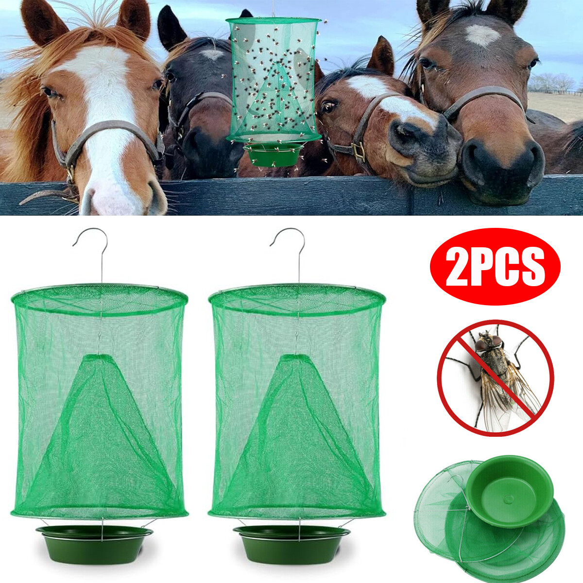 2PCS Ranch Fly Trap Outdoor Fly Catcher Killer Bug Cage Net For Horse Cow Farmer