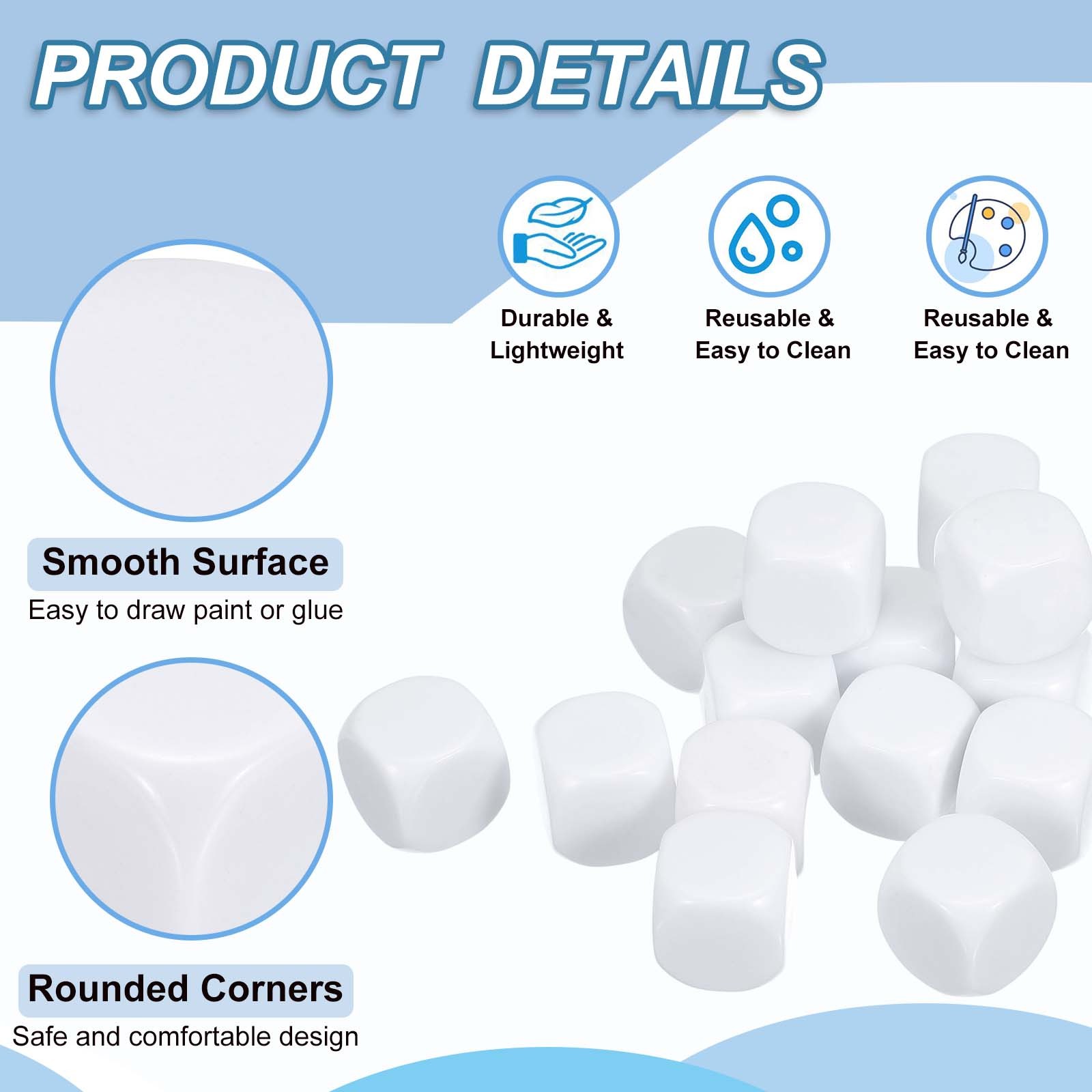 14 mm Dice Blank 100 Pcs Rounded Corner with Smoothed Surface White