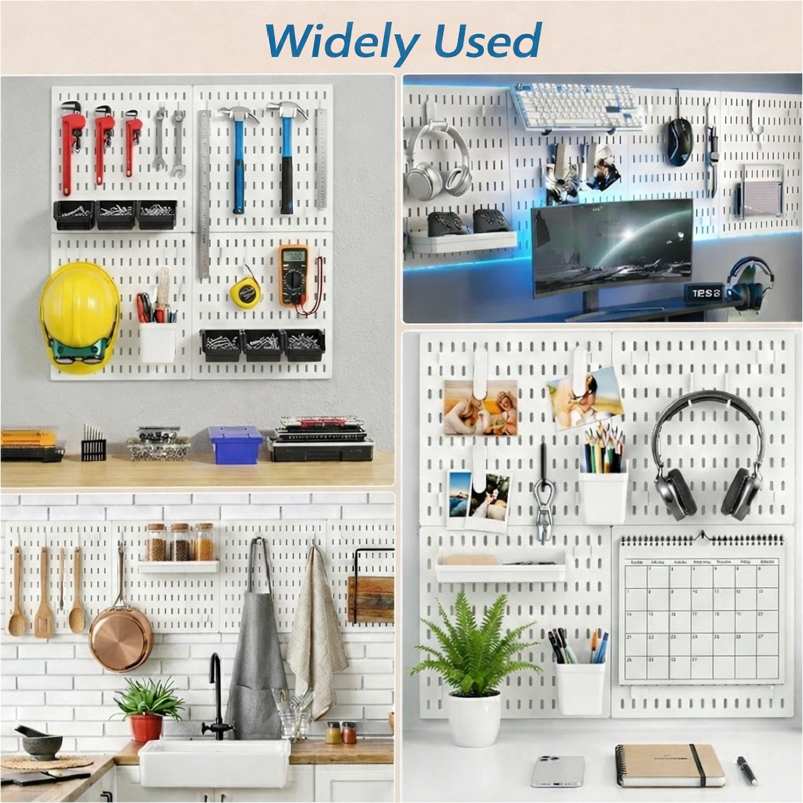 Peg Board, 24"x36" Pegboard Wall Organizer, Includes 6PCS White Peg Boards an...