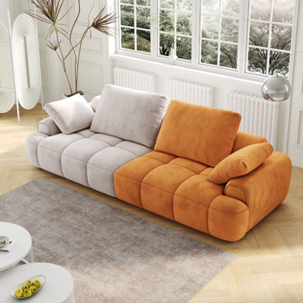 Modern 2-Seat Sofa Gray Yellow Suede Velvet Sofa Upholstered Free Shipping