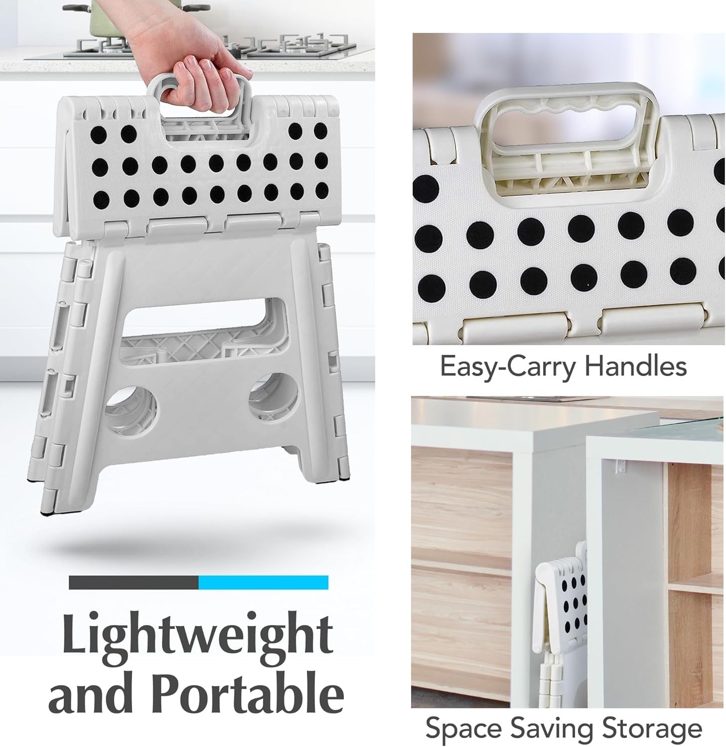 Folding Lightweight Step Stool Sturdy Enough to Support Adults & Safe Enough