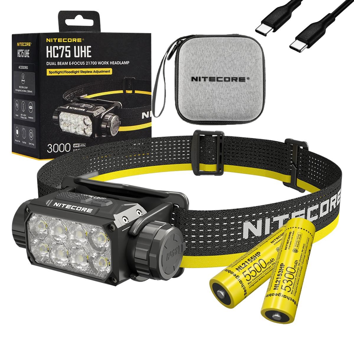 Nitecore HC75 UHE E-Focus Spotlight Floodlight Headlamp w/ EXTRA Battery
