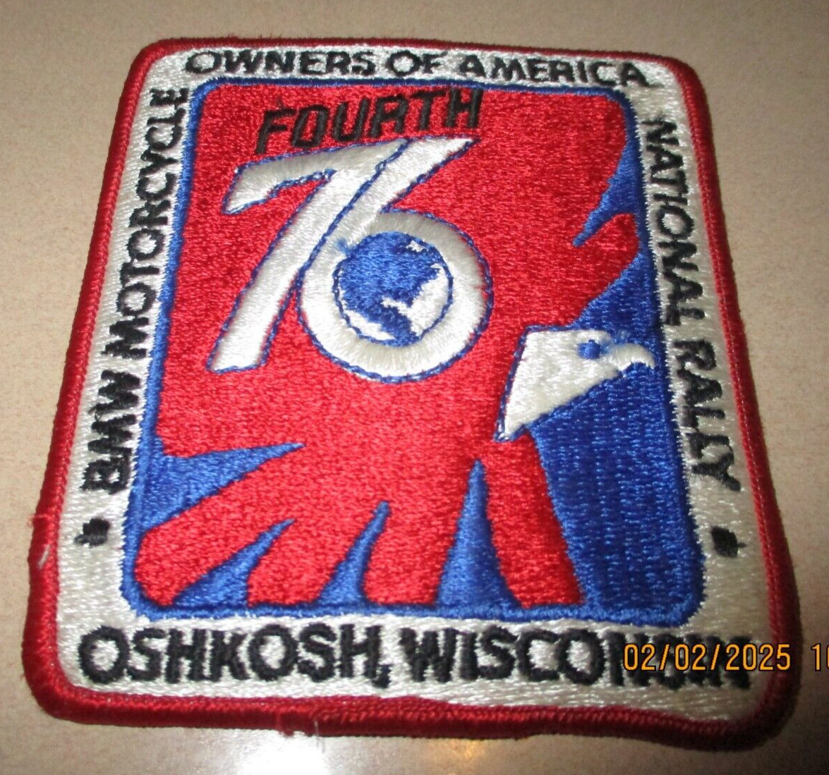 1976-BMW MOTORCYCLE OWNERS OF AMERICA NATIONAL RALLY PATCH OSHKOSH, WISCONSIN