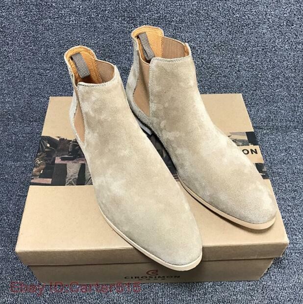 Men's Fashion Vintage Pointy Toe Leather Dress Shoes British Suede boots