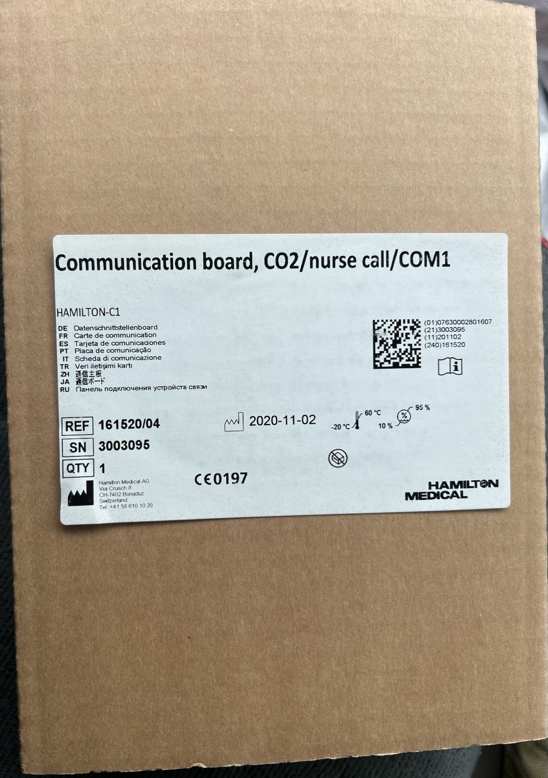 HAMILTON CO2, COM1, Nurse Call COMMUNICATION BOARD.