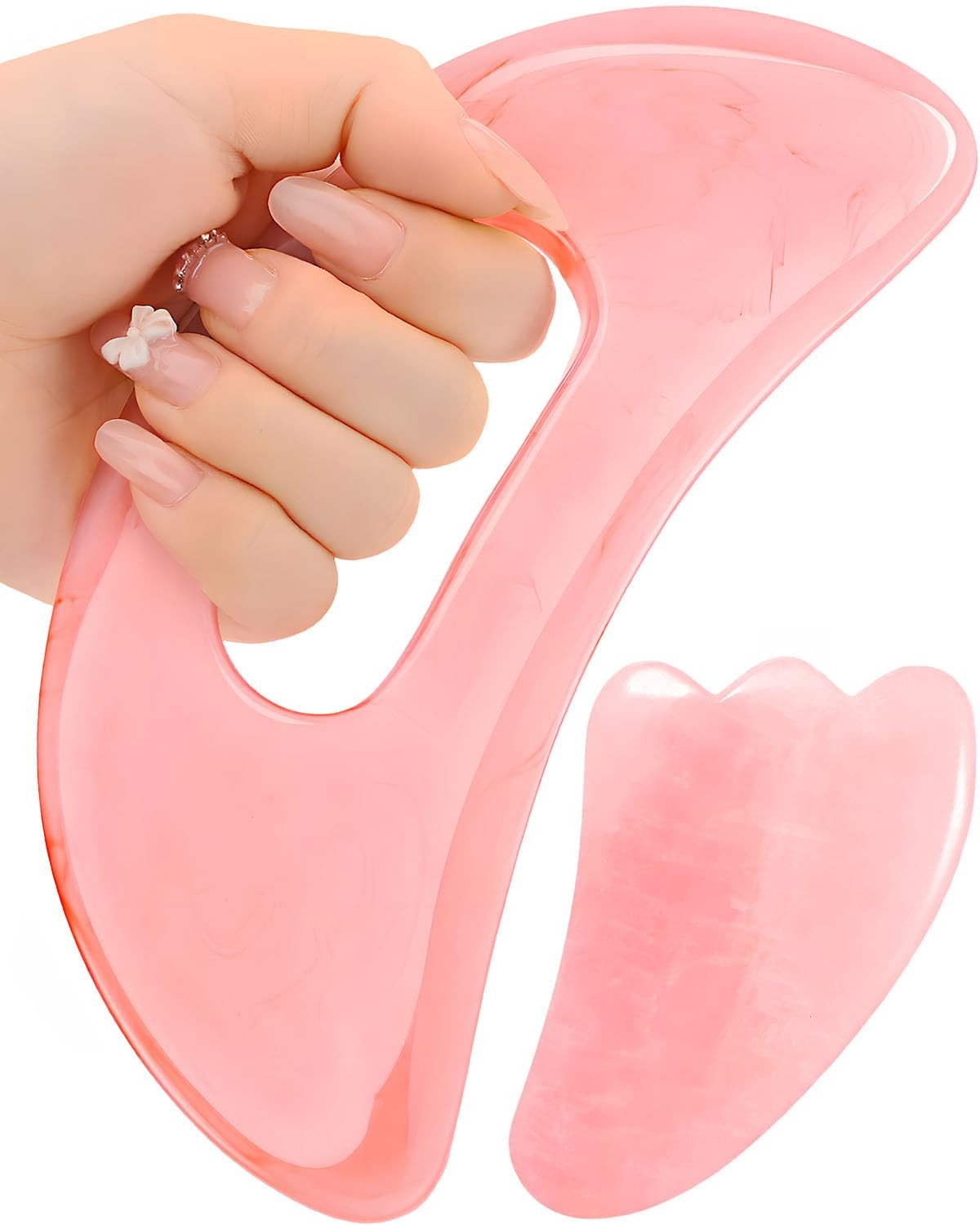 Qiifaiikooii 2 Pcs Gua Sha Massage Tool for Body Back,Lymphatic 2 size, Pink