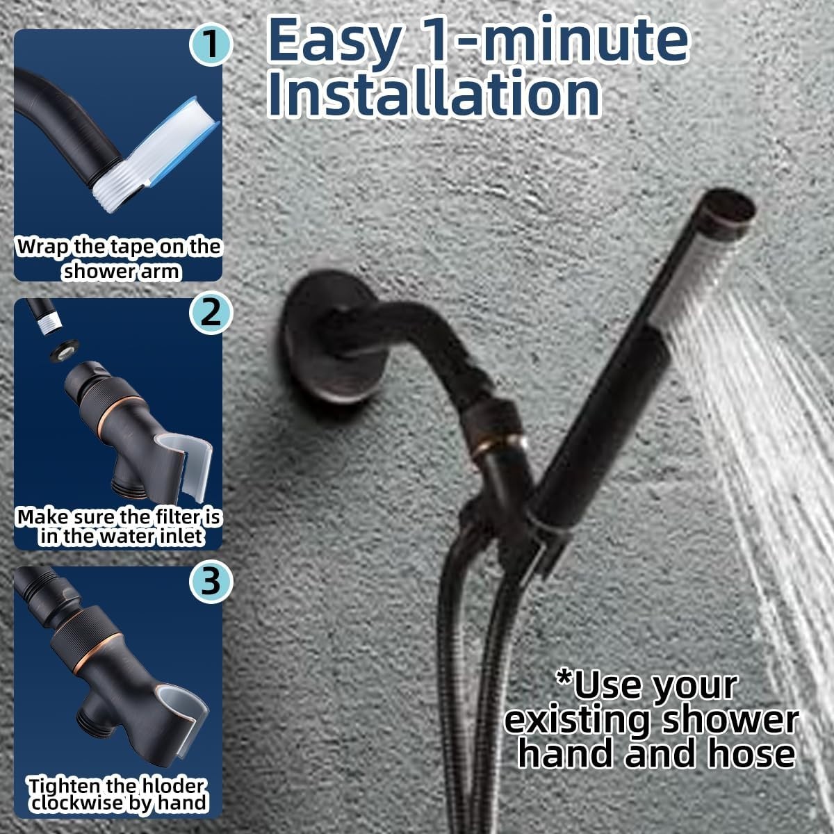 Brass Shower Head Arm Mount Adjustable Fit for Most Handheld Showers