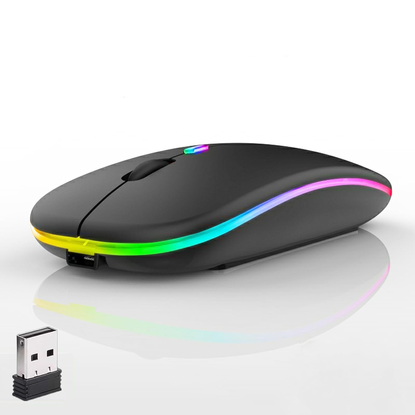 LED Wireless Mouse, Slim Silent Dual-Mode 2.4G+BT Rechargable 7-Color Portabl...