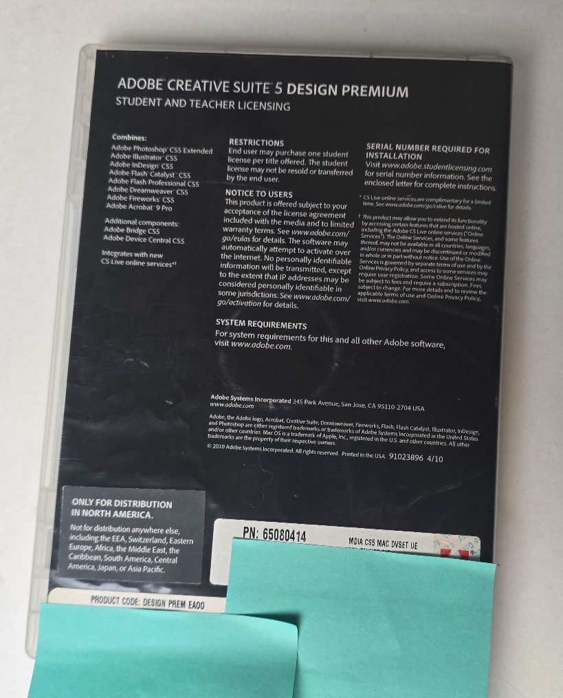 Adobe Creative Suite 5 CS5 Design Premium for Mac Studen & Teacher Licensing