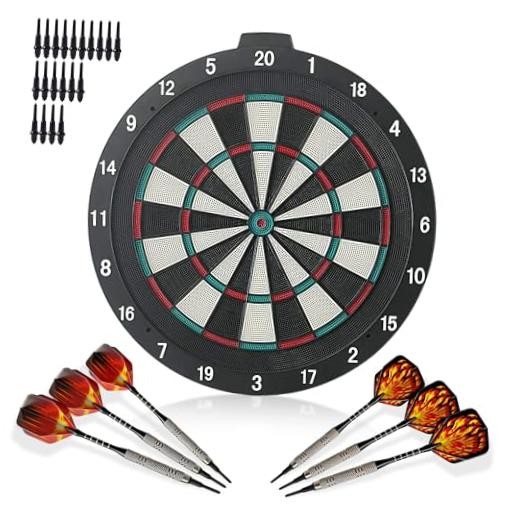 18 Inch Soft Tip Dart Board for Adults, Staple-Free Plastic Surface with 6