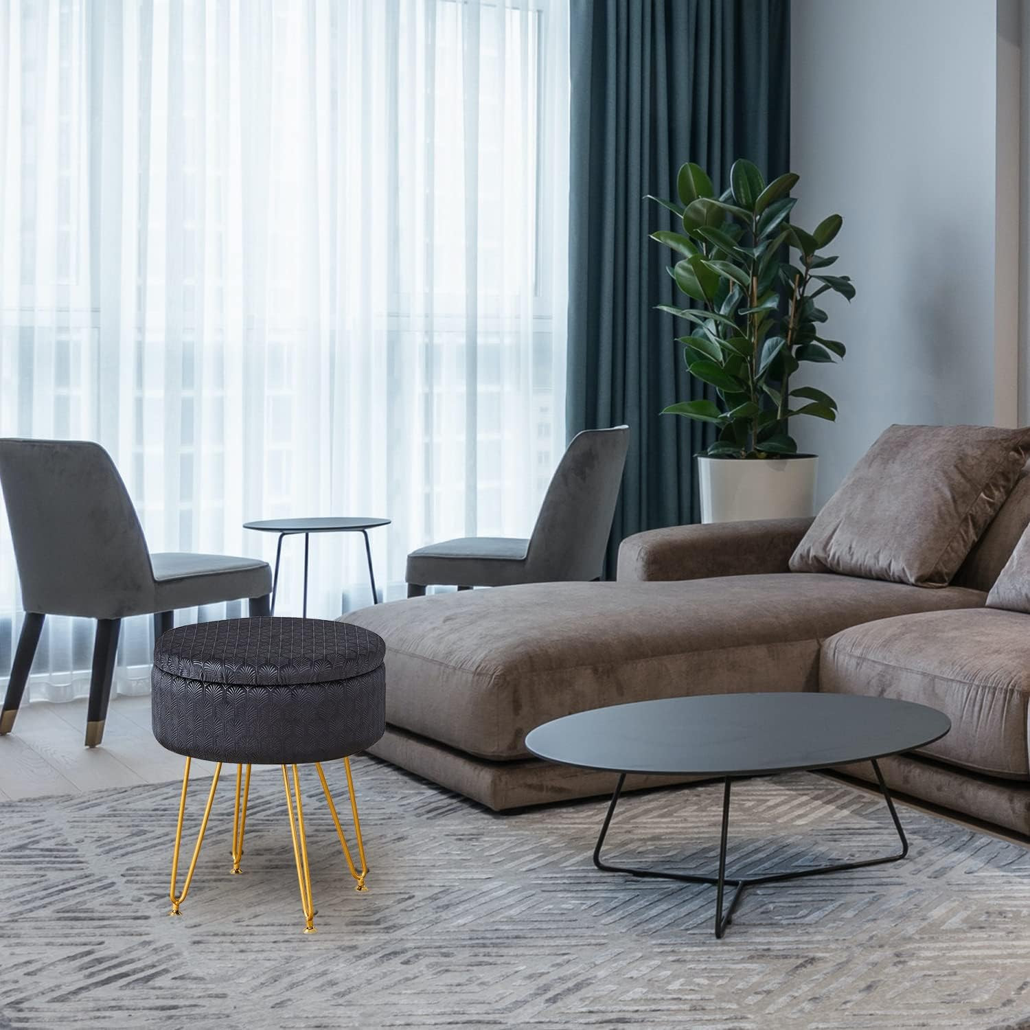 Modern Velvet Foot Rest Stool Upholstered round Storage Ottomans Multipurpose Dr