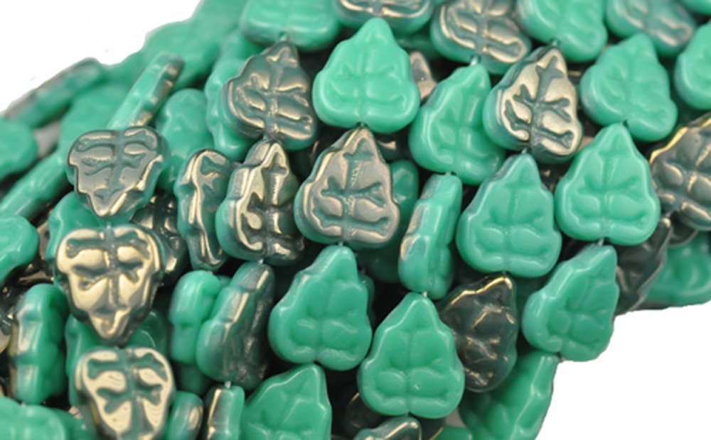25 Turquoise Luster AB Czech Glass Leaf Beads 10MM LIMITED