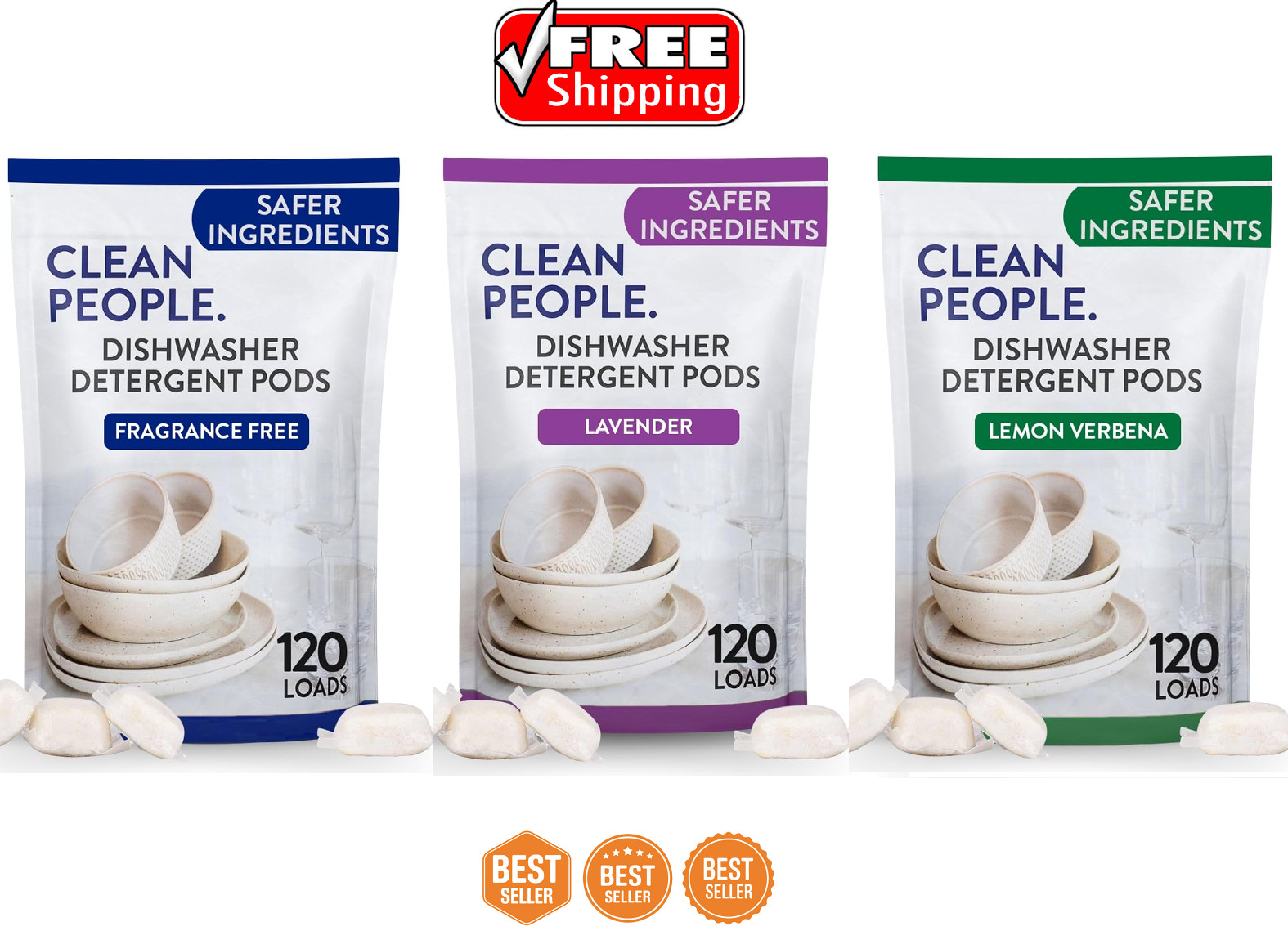 Clean People Dishwasher Pods - Cuts Grease & Rinses Sparkling Clean, 120 Count