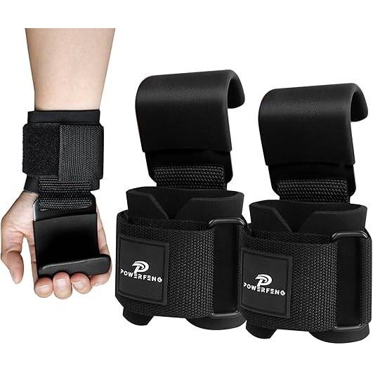Powerfeng Weight Lifting Hooks Wrist Straps Hand Grip Gym Workout Support NEW