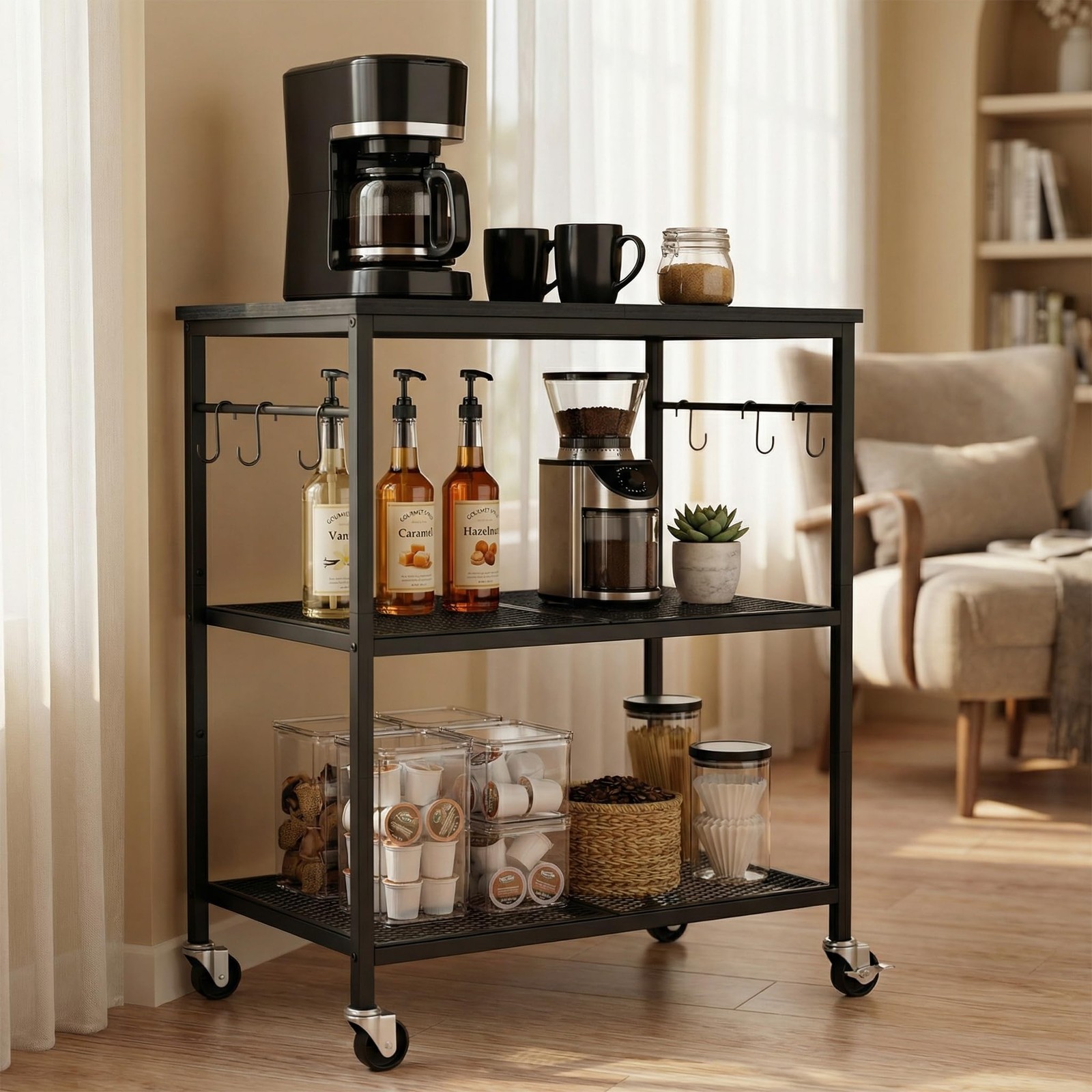 3-Tier Rolling Kitchen Microwave Cart, Kitchen Utility Cart on Lockable Wheel...
