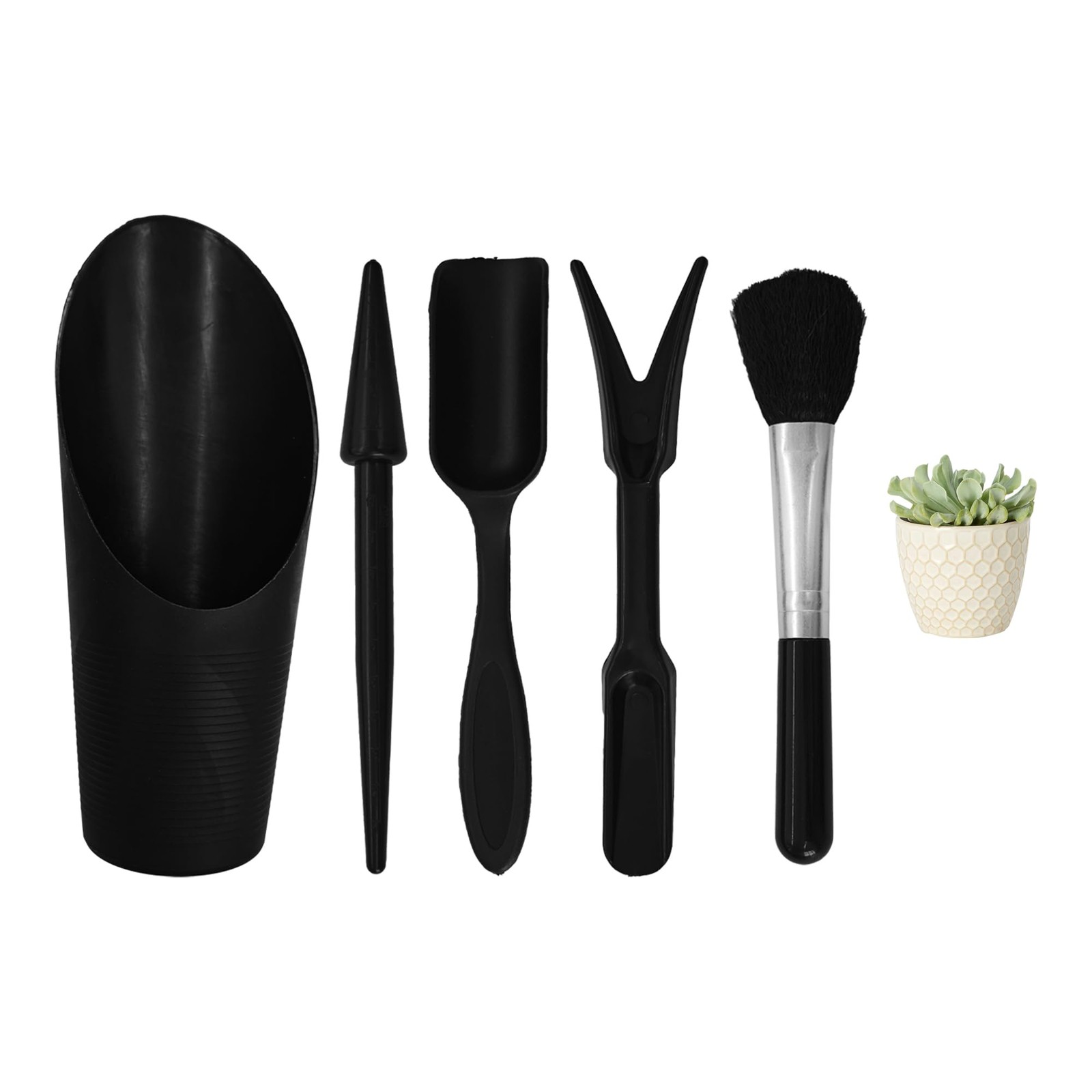 bociloy 5Pcs Mini Succulent Tools Set, Plastic Garden Hand Kit Black