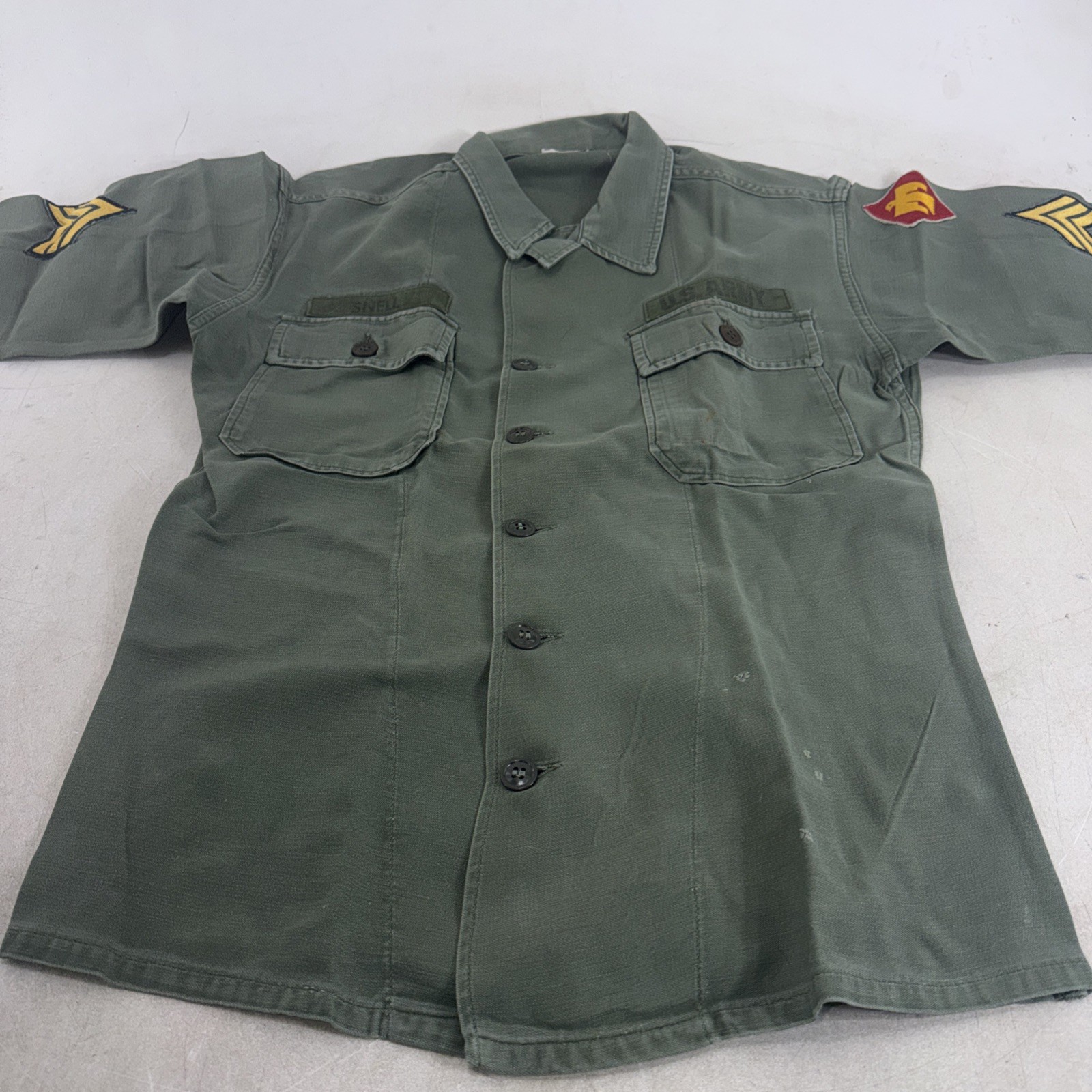 OG-107 Men's Cotton Sateen Military Shirt Olive Drab With Patches Vietnam Era