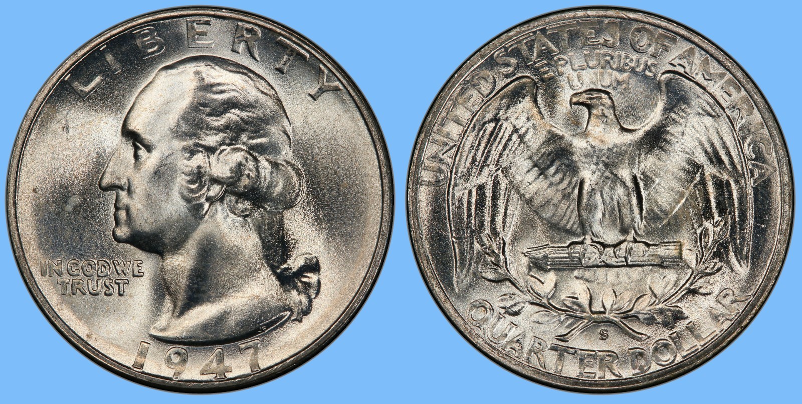 1947 S Washington Quarter ~ BU Uncirculated Mint State ~ 90% Silver 25c US Coin
